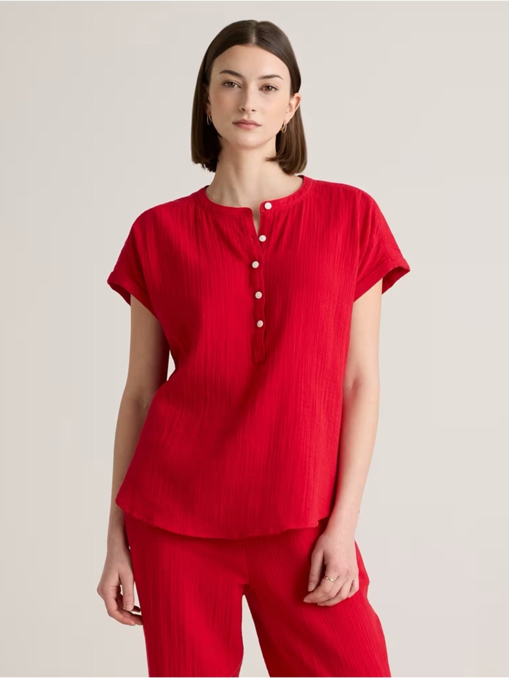Quince 100% Organic Cotton Gauze Roll Sleeve Shirt Small
